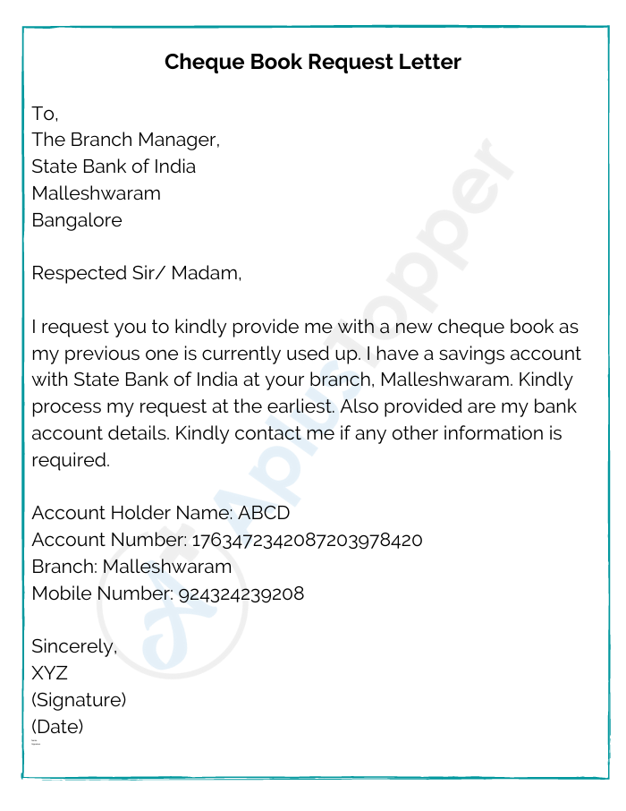  Cheque Book Request Letter SBI