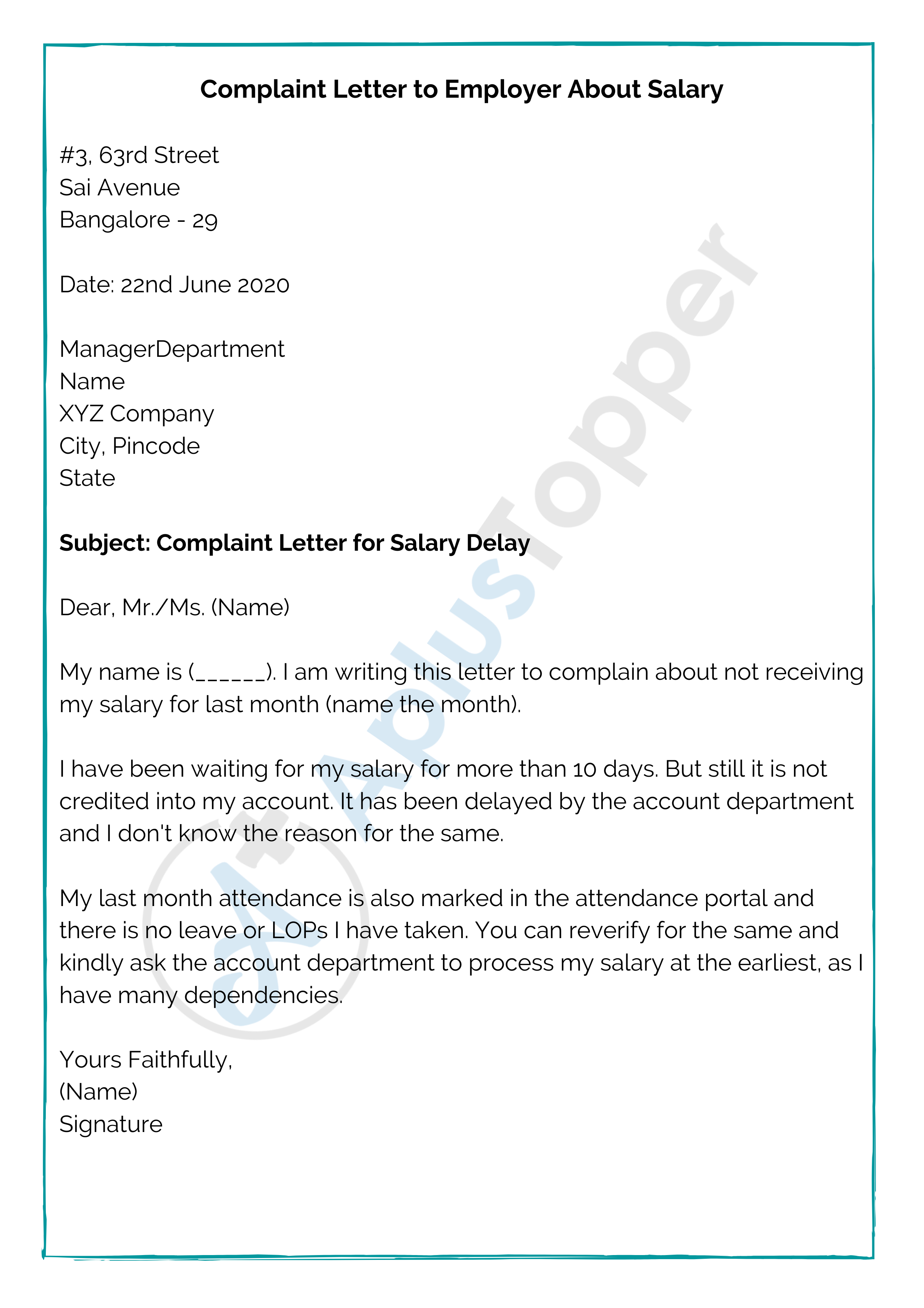 Complaint Letter to Employer about Salary