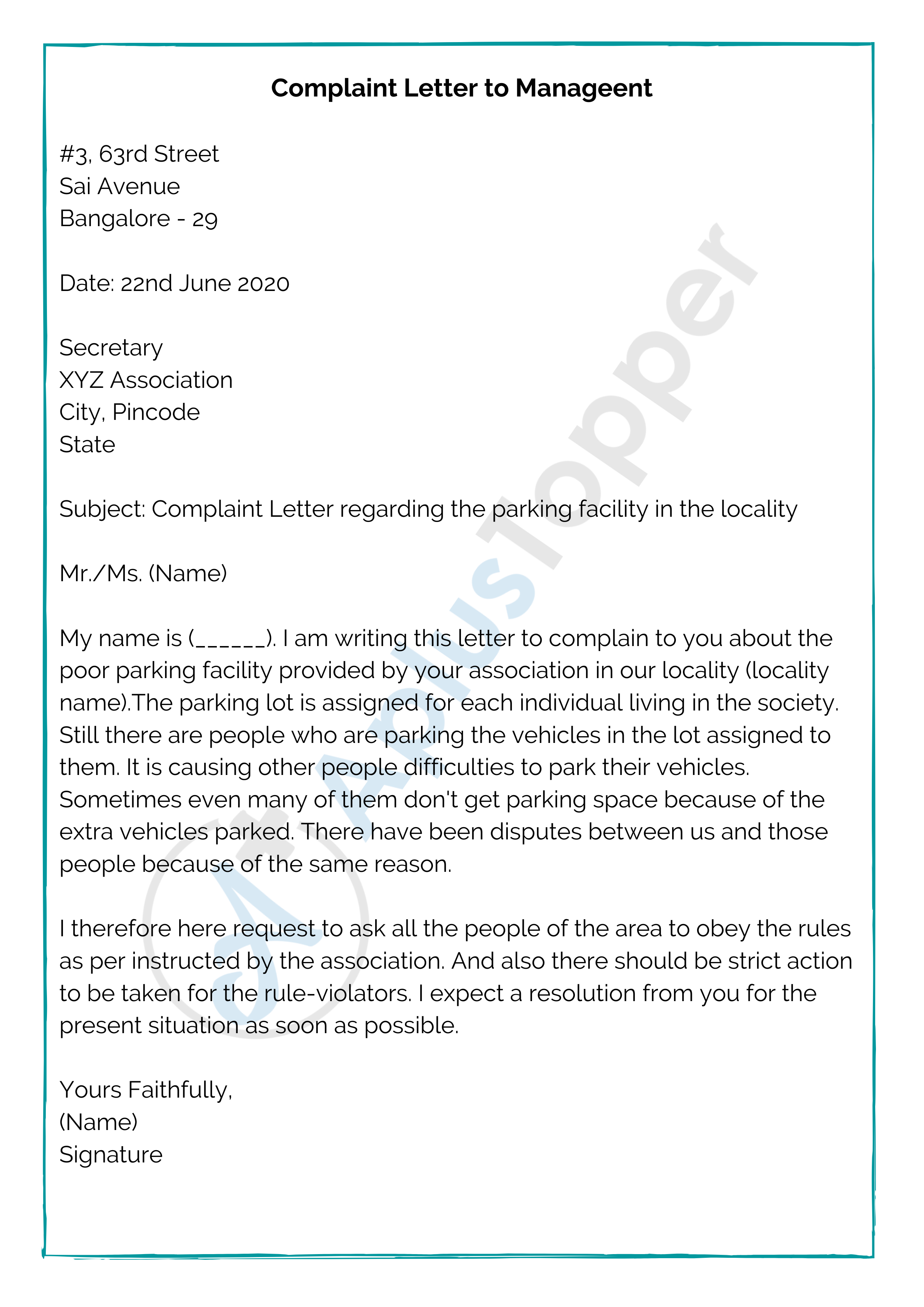 Complaint Letter to Management