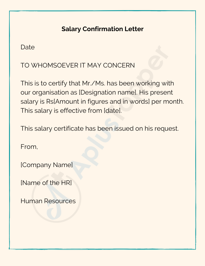 Confirmation Letter of Salary