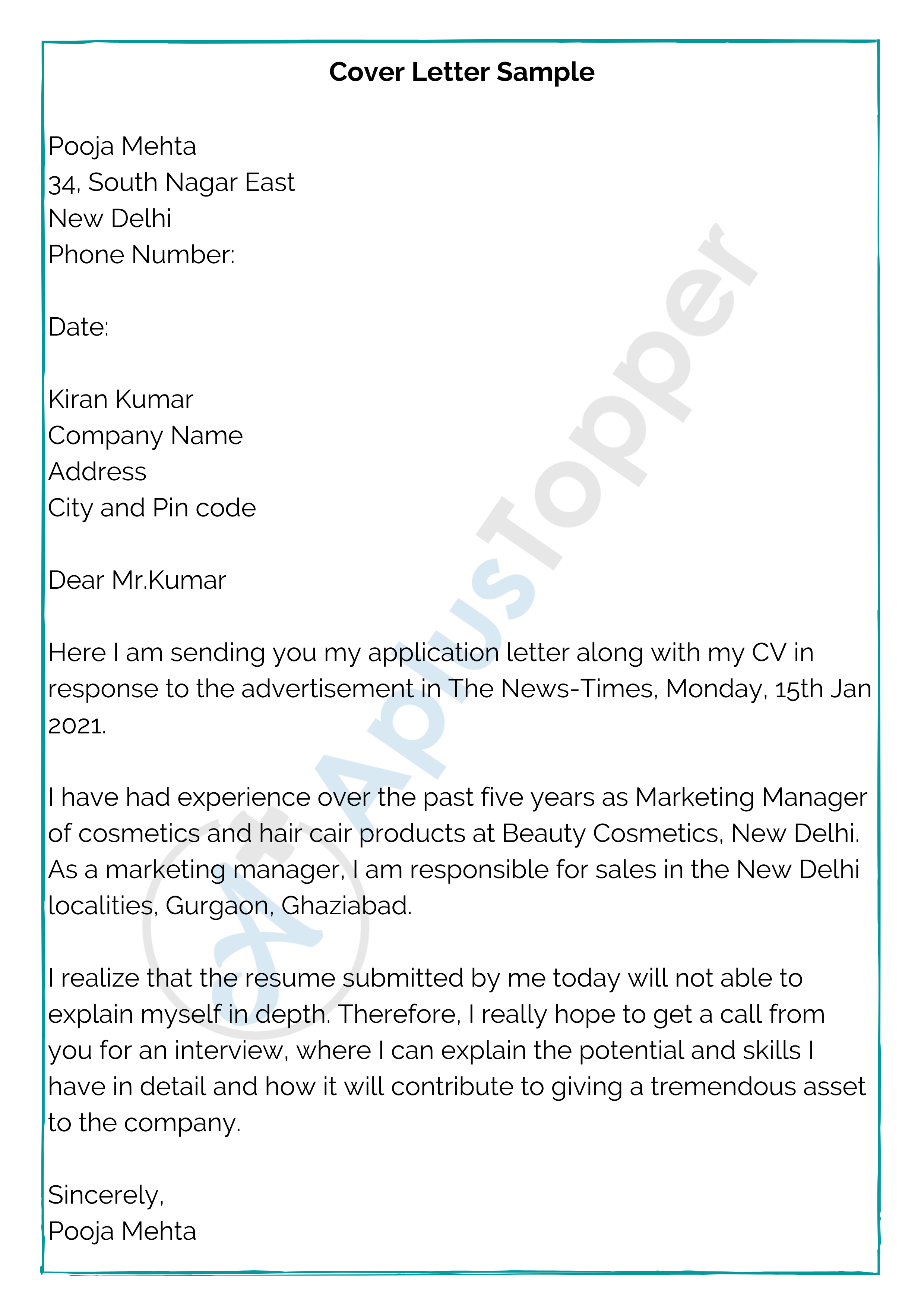 Cover Letter Sample