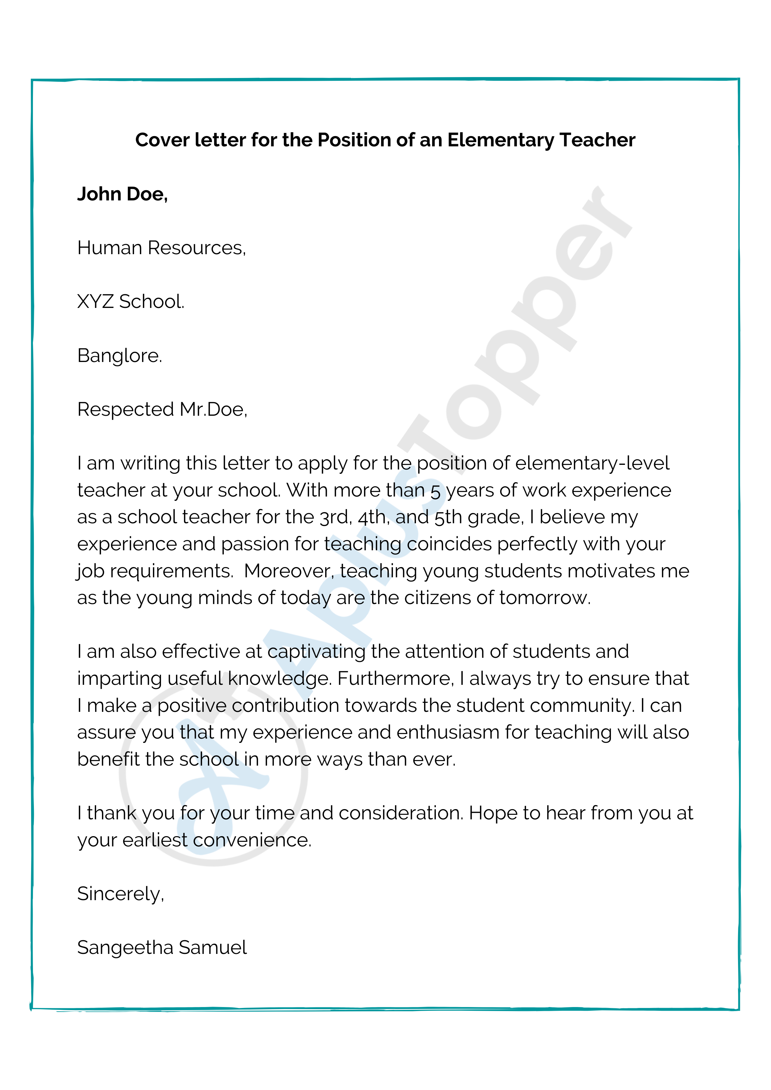 Cover Letter for Teaching Job