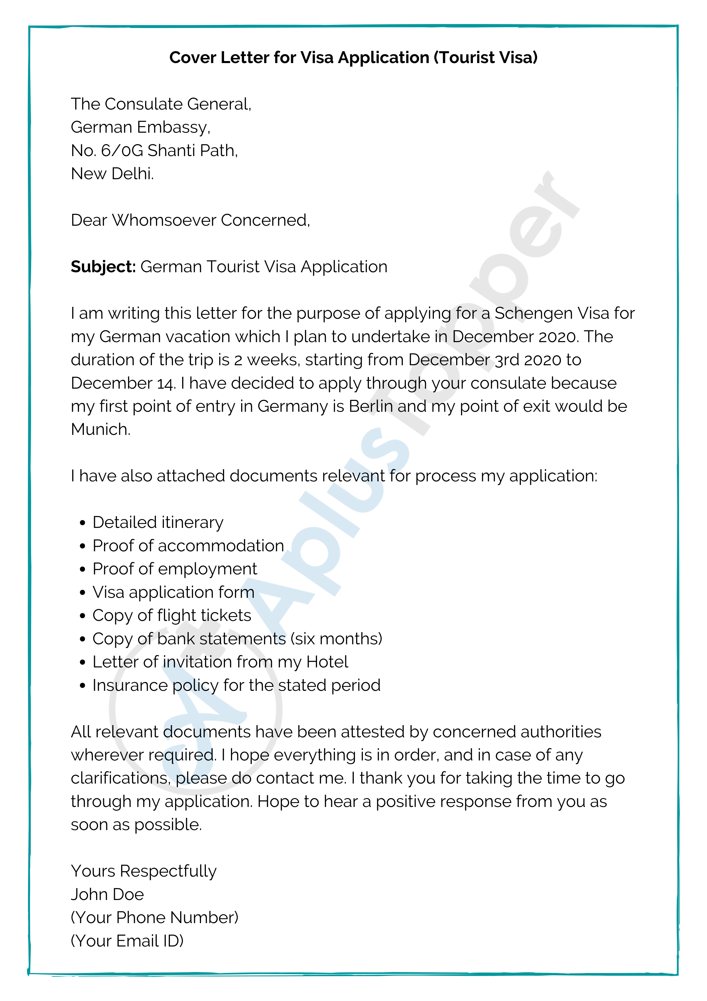 Cover Letter for Visa Application