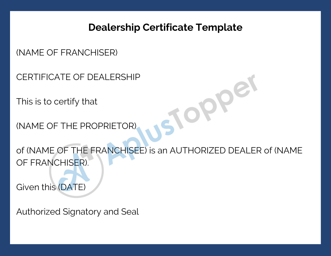 Dealership Certificate Template