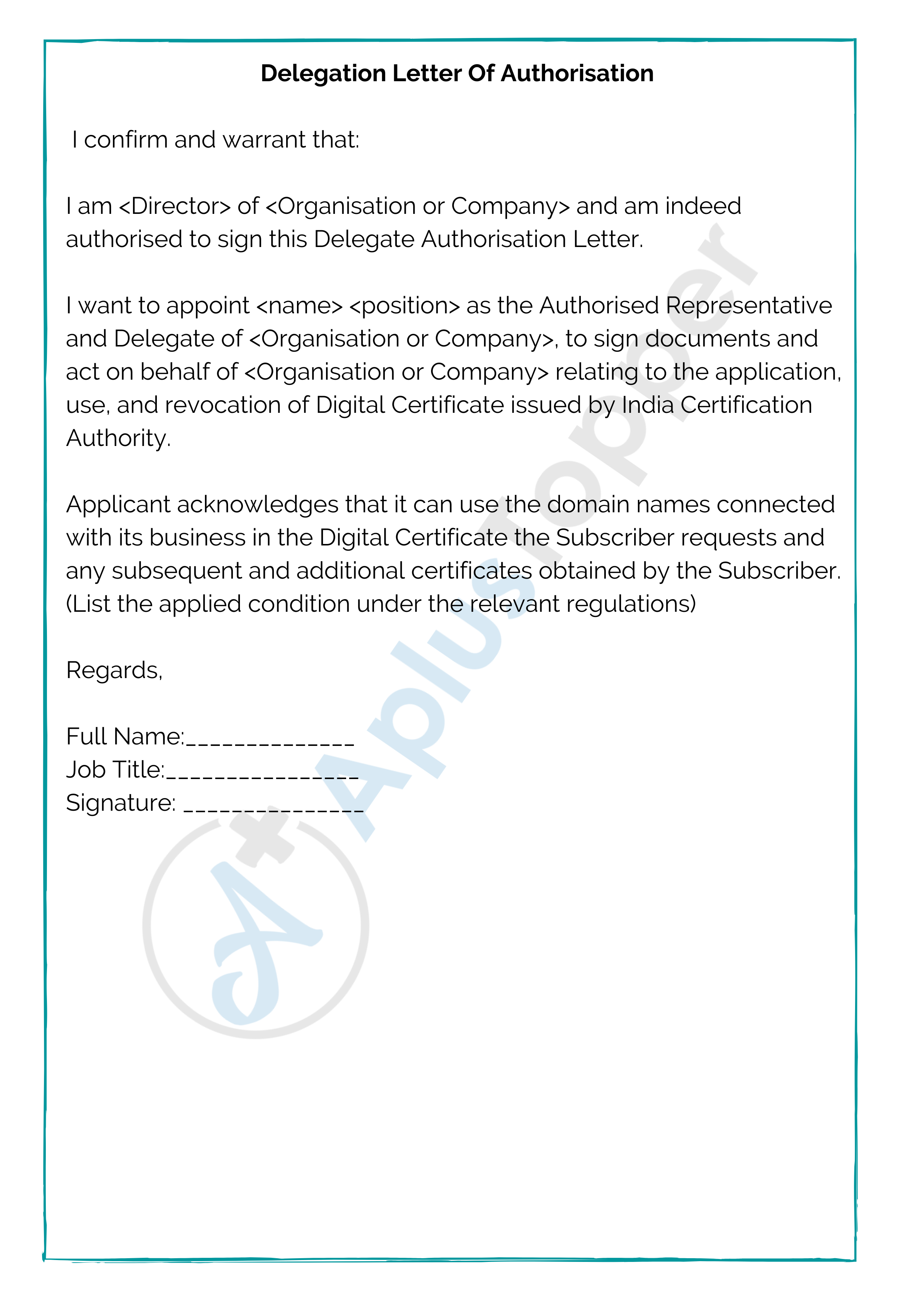 Delegation Letter Of Authorisation