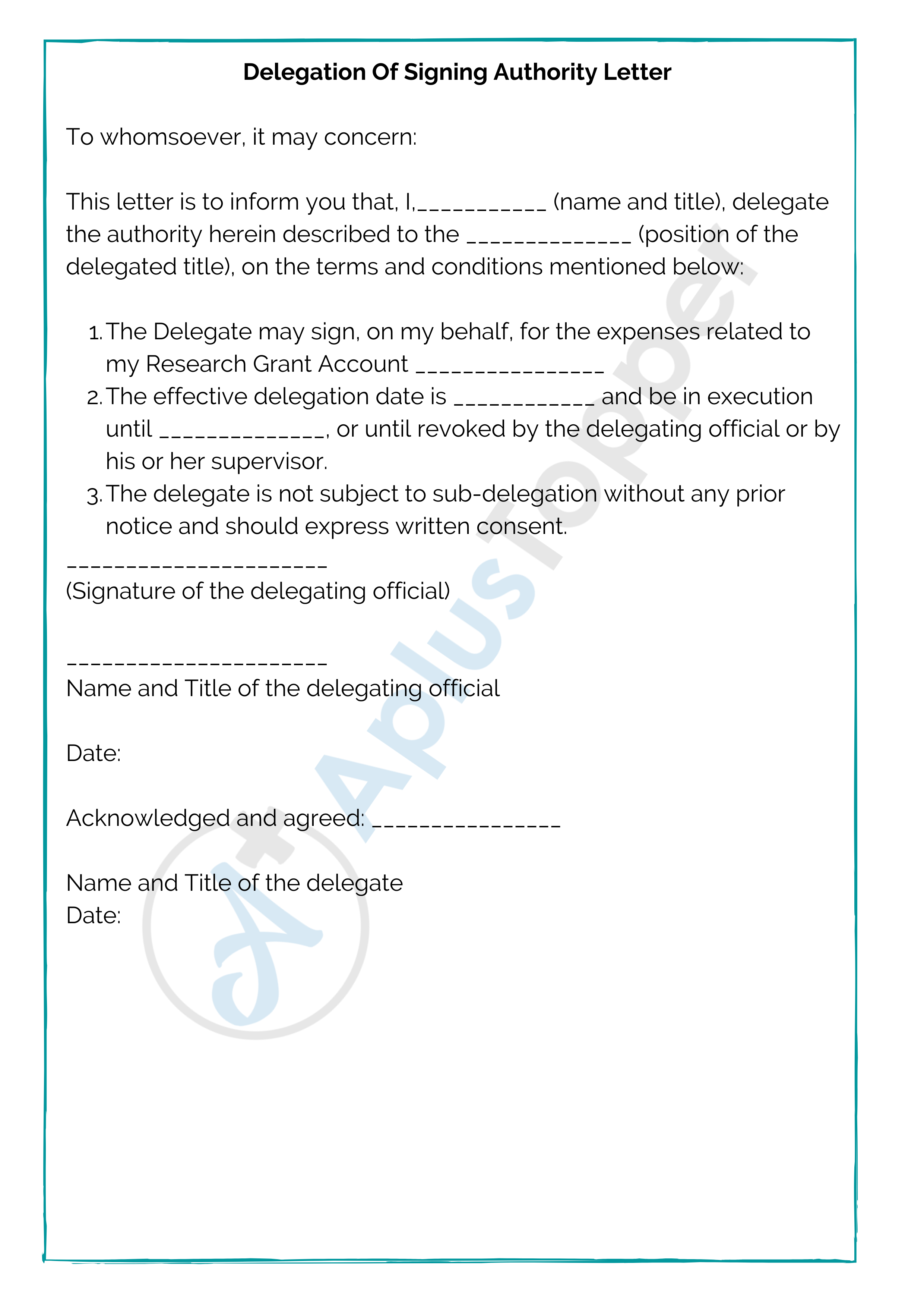 Delegation Of Signing Authority Letter