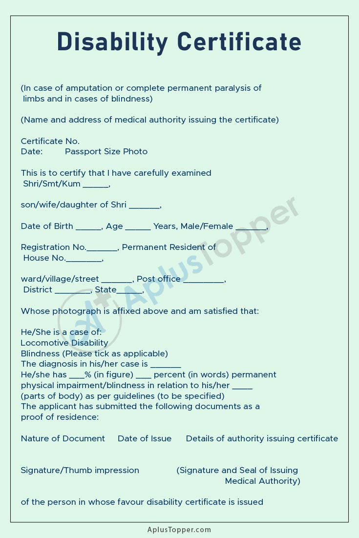 Disability Certificate