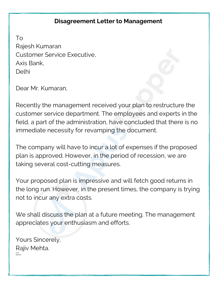 Disagreement Letter to Management