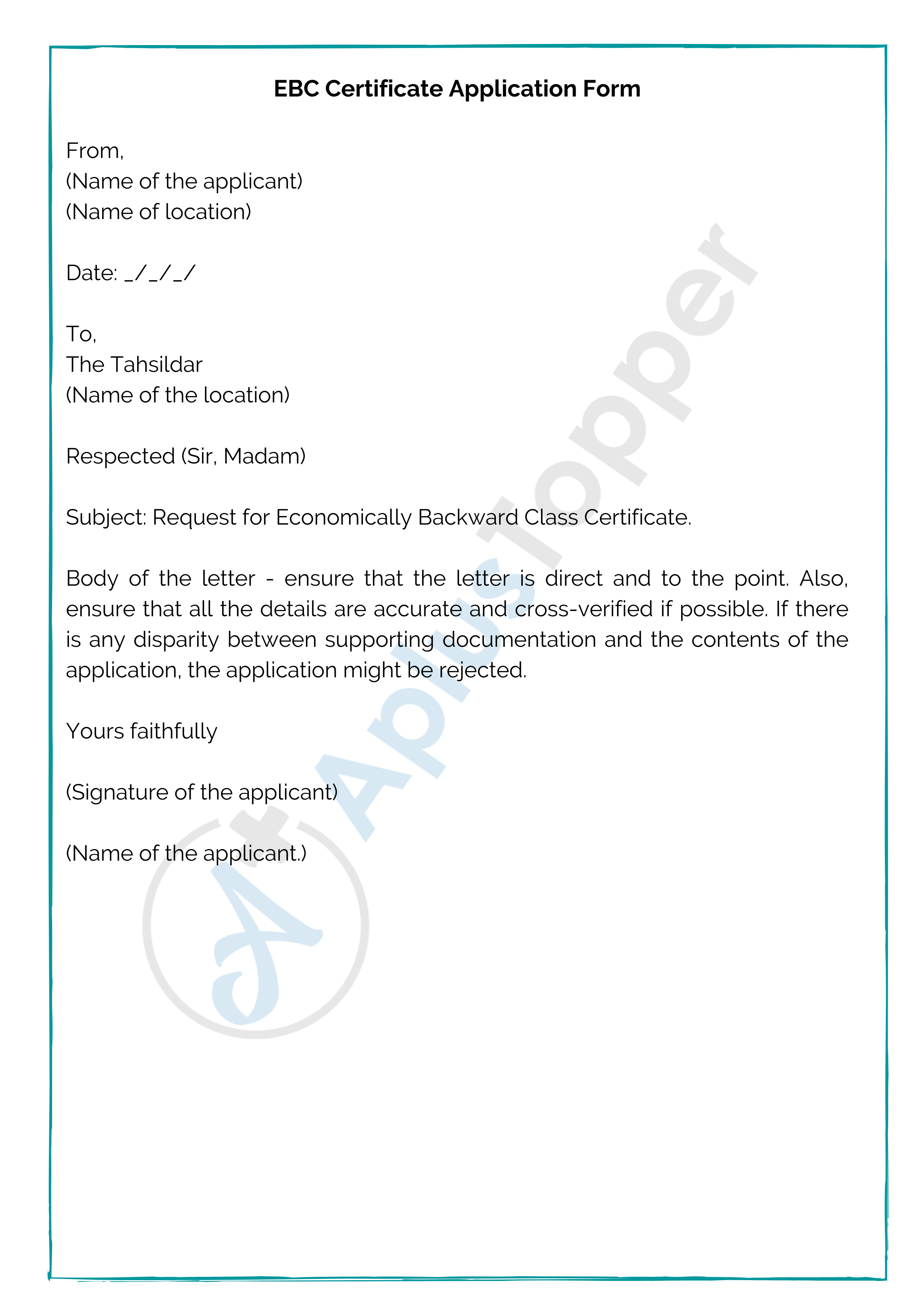 EBC Certificate Application Form