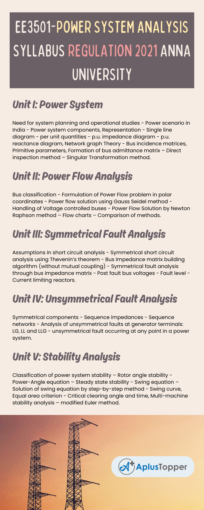 EE3501-Power System Analysis Syllabus Regulation 2021 Anna University