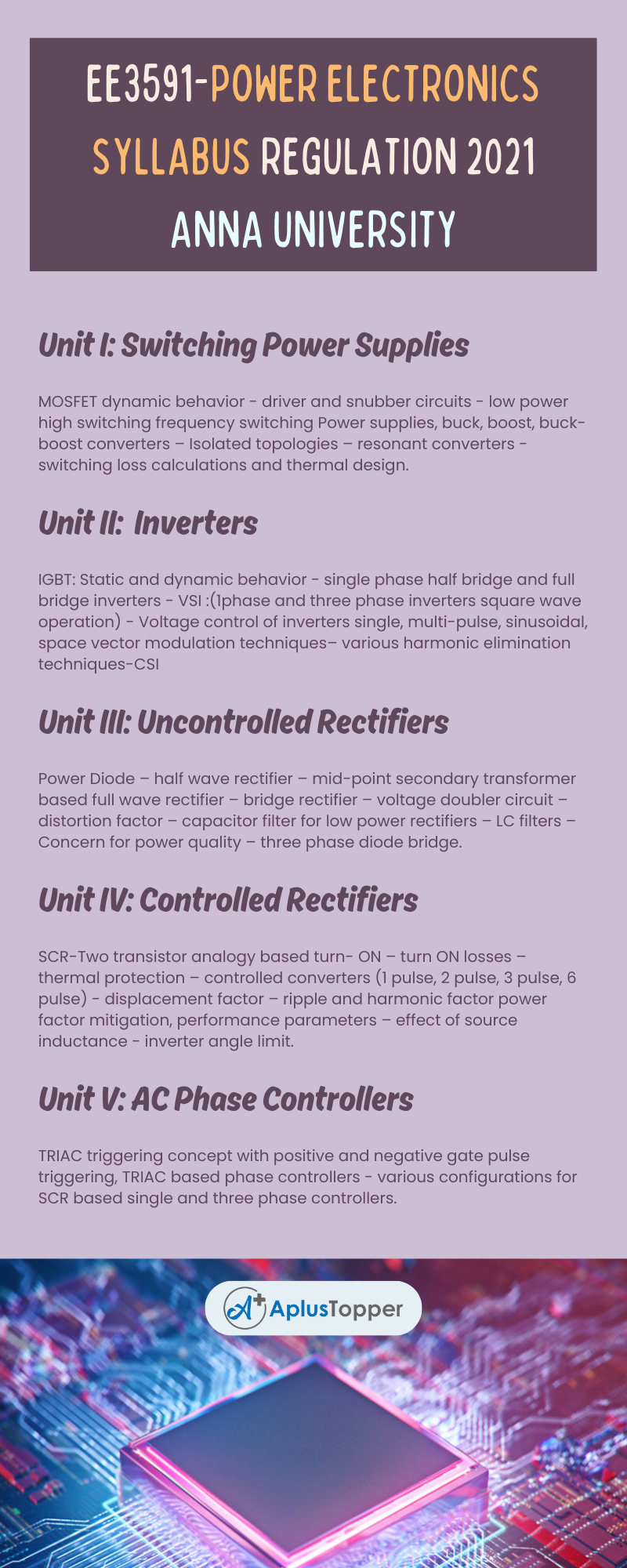 EE3591-Power Electronics Syllabus Regulation 2021 Anna University