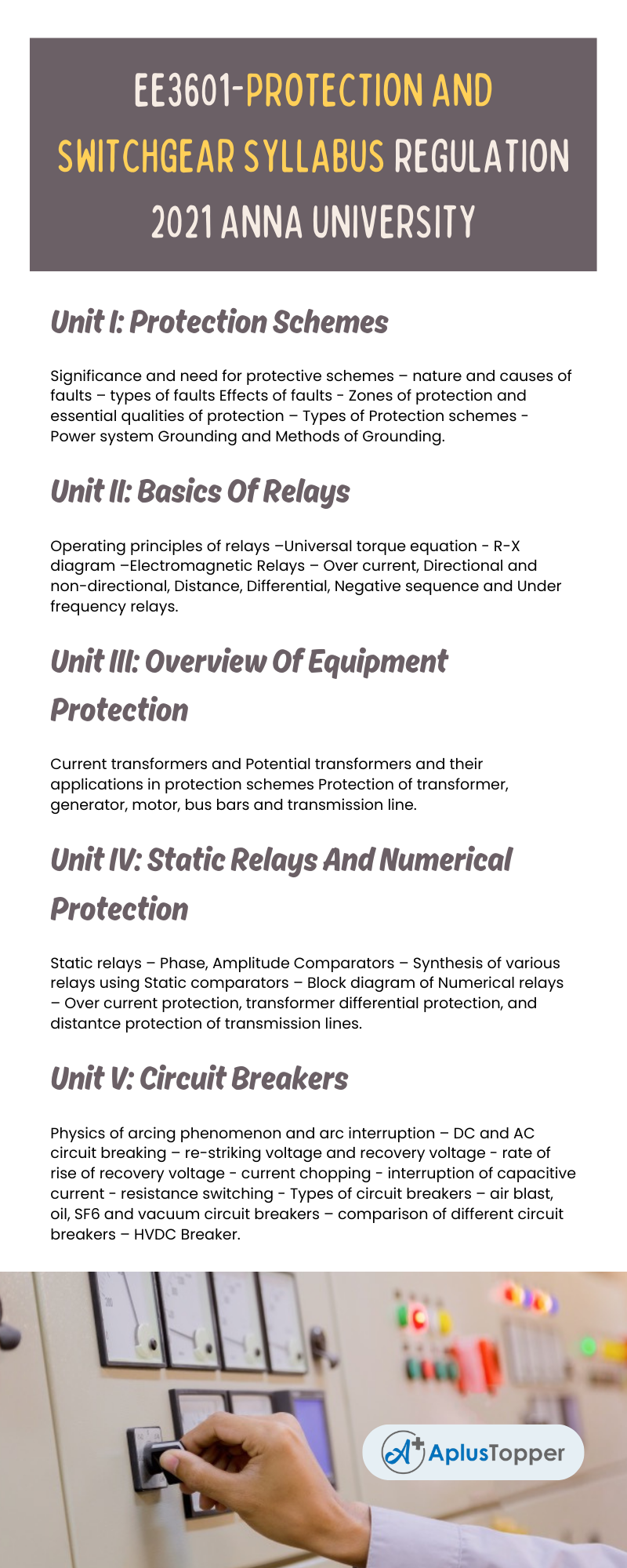 EE3601-Protection And Switchgear Syllabus Regulation 2021 Anna University