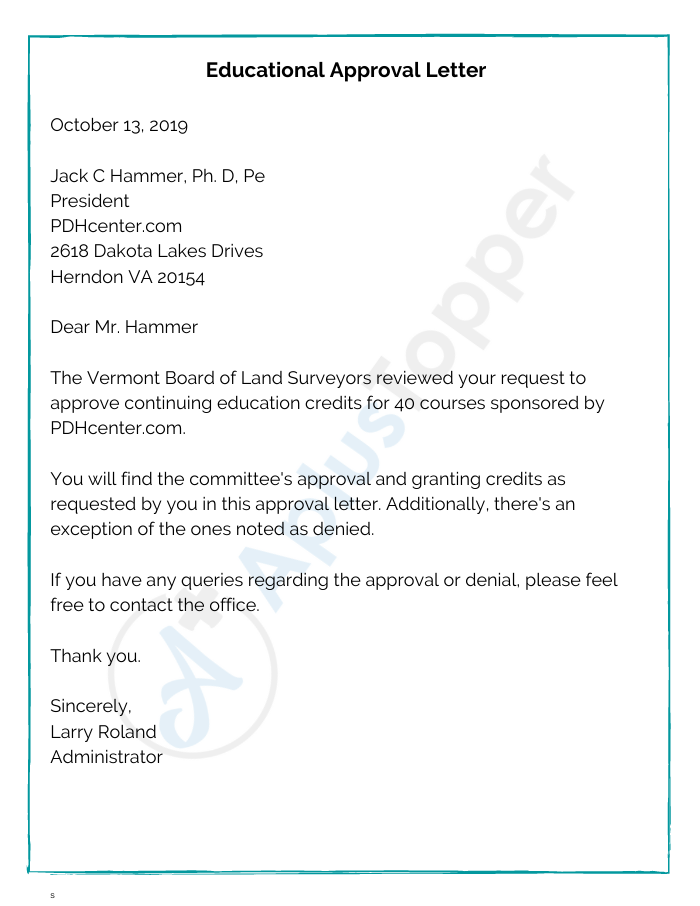 Educational Approval Letter