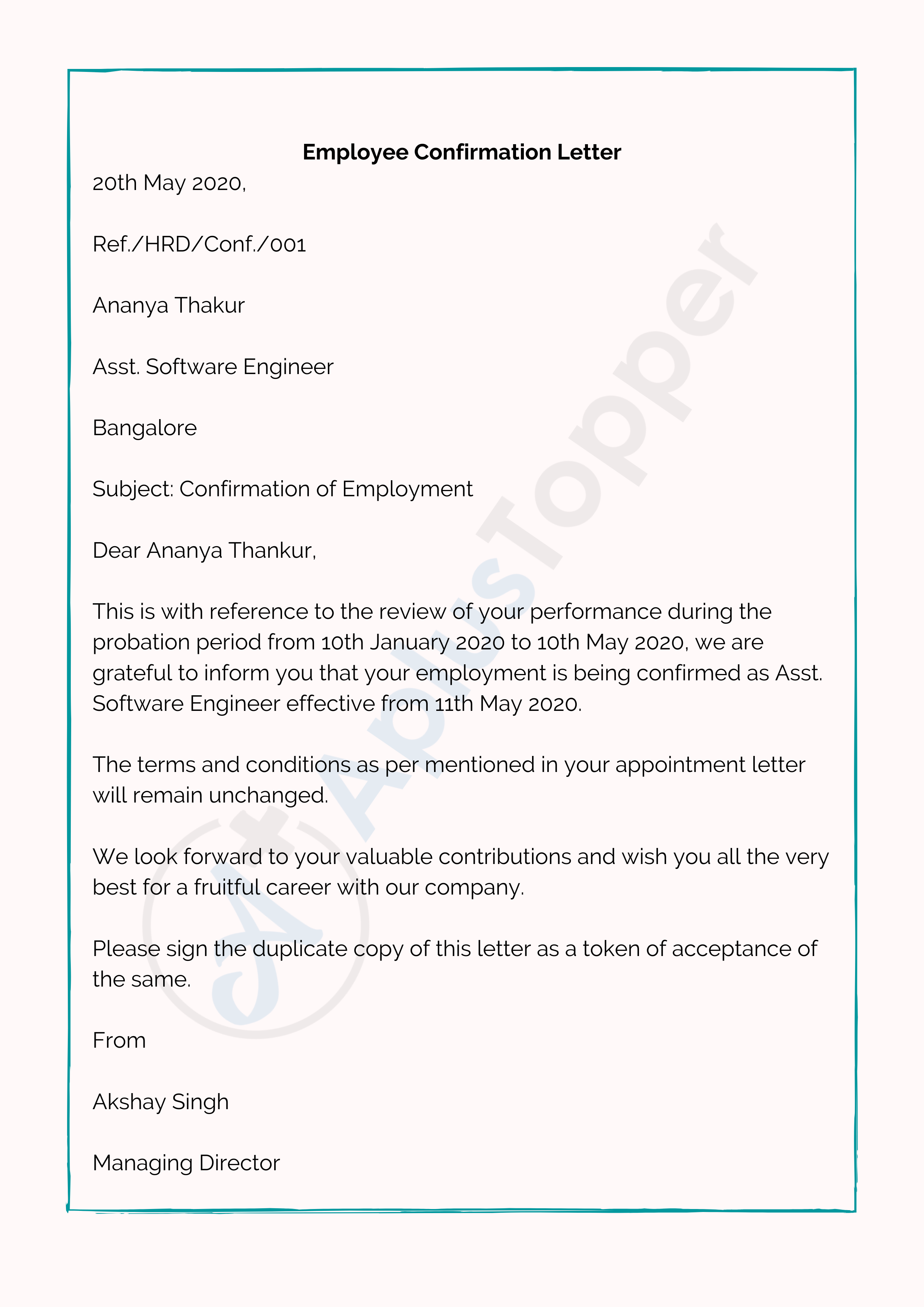 Employee Confirmation Letter