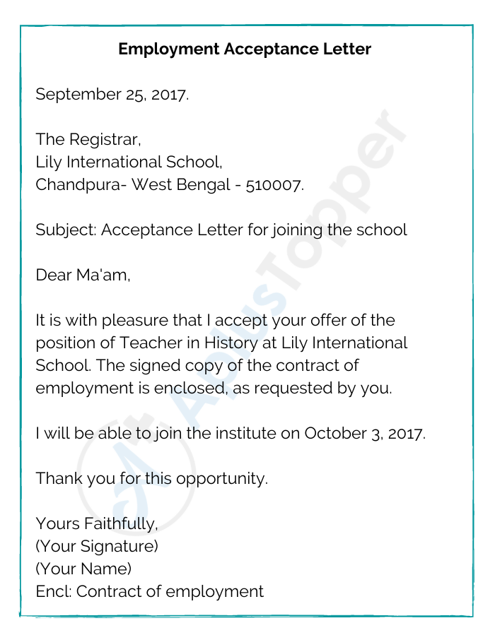 Employment Acceptance Letter