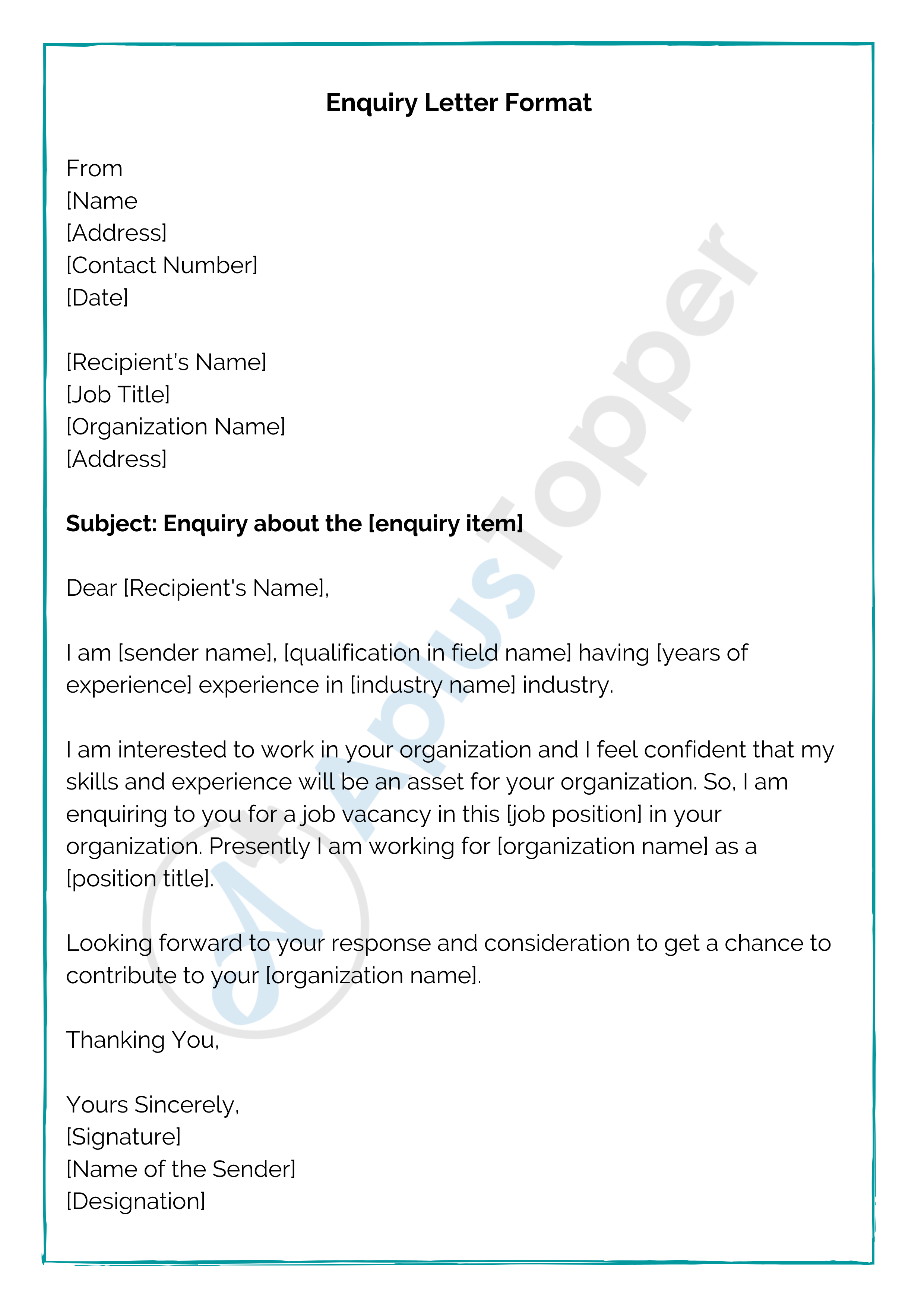 Enquiry Letter Format