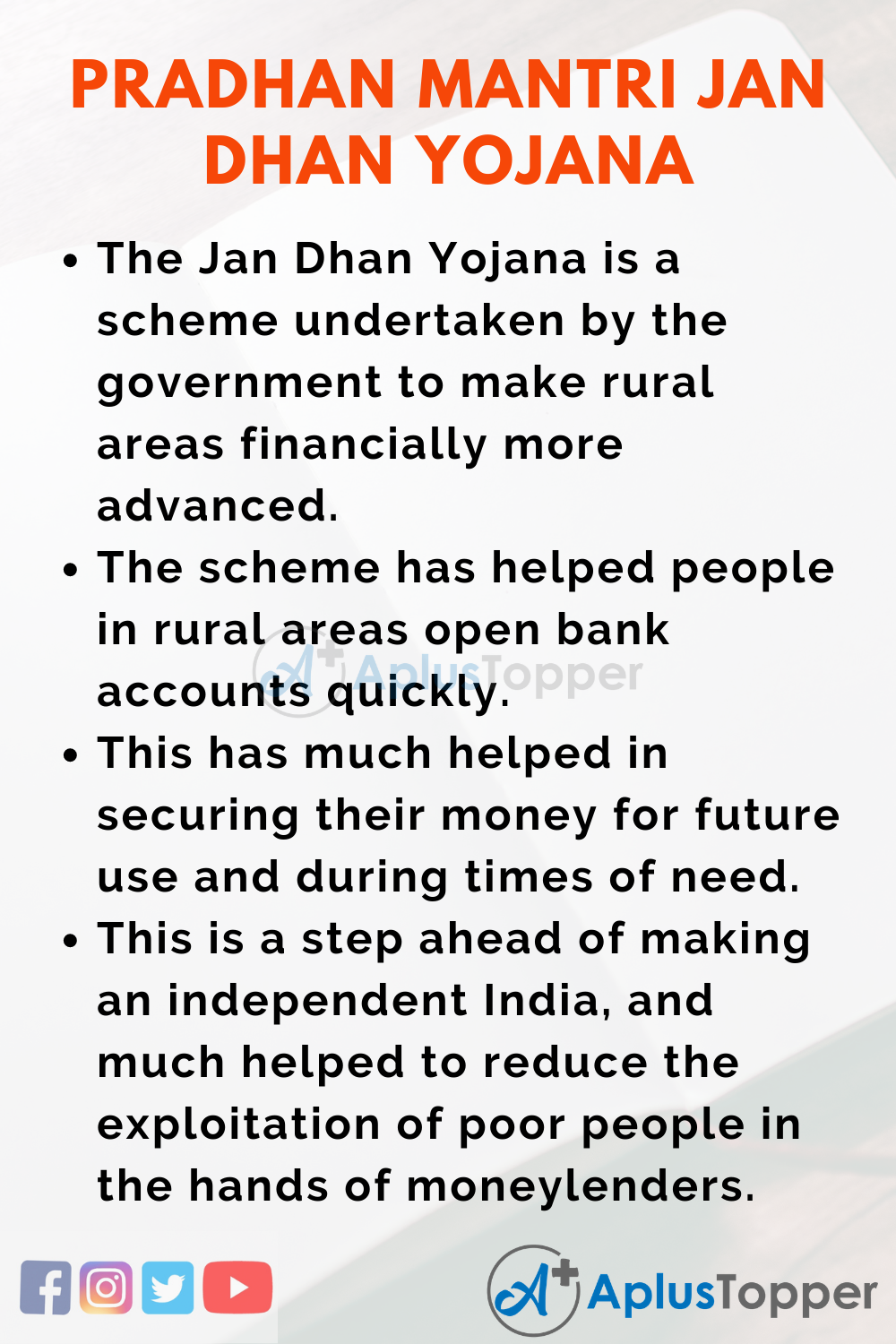 Essay on Pradhan Mantri Jan Dhan Yojana