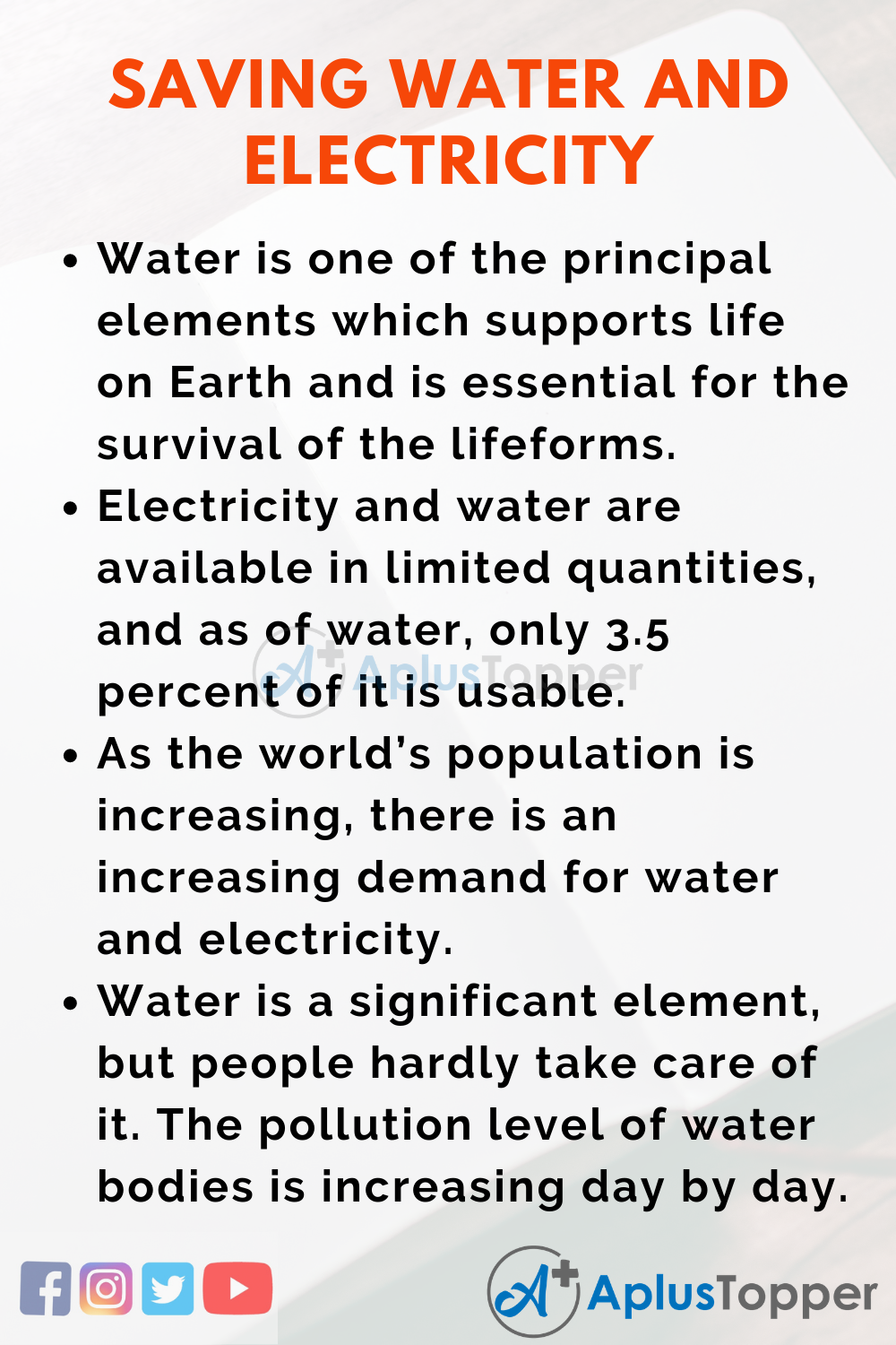 Essay on Saving Water and Electricity