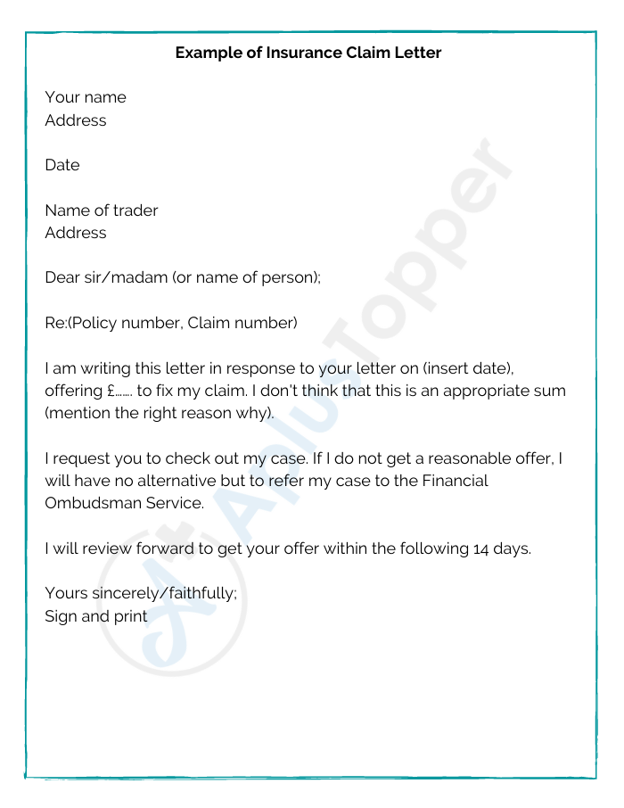 Example of Insurance Claim Letter