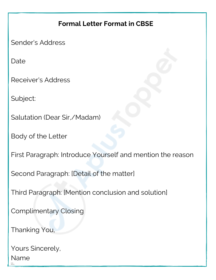 Formal Letter Format in CBSE