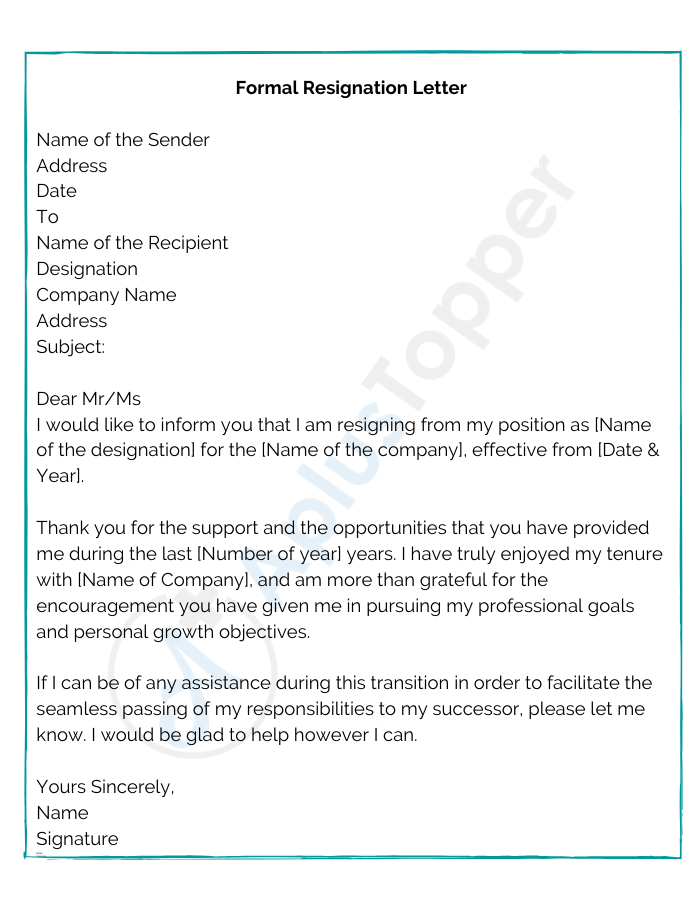 Formal Resignation Letter Format