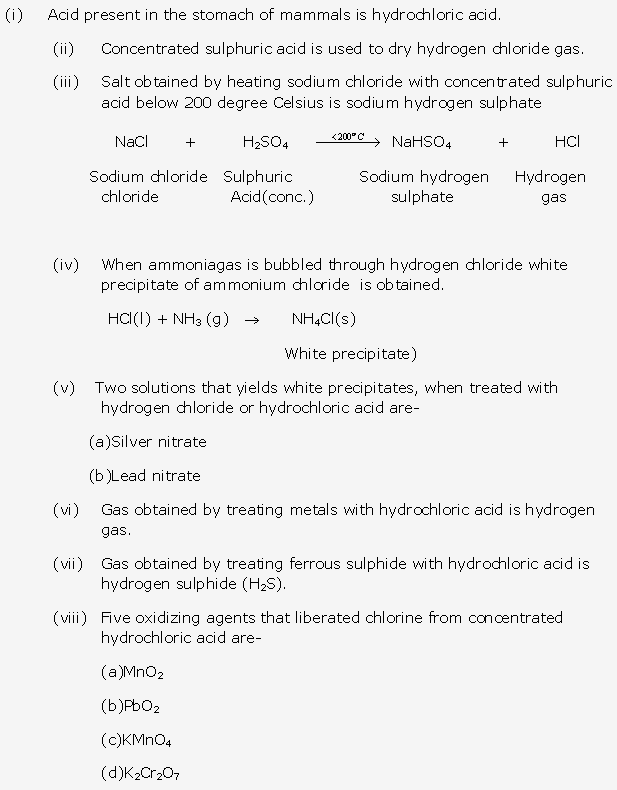 Frank ICSE Solutions for Class 10 Chemistry - Study of Compounds-I Hydrogen Chloride 1