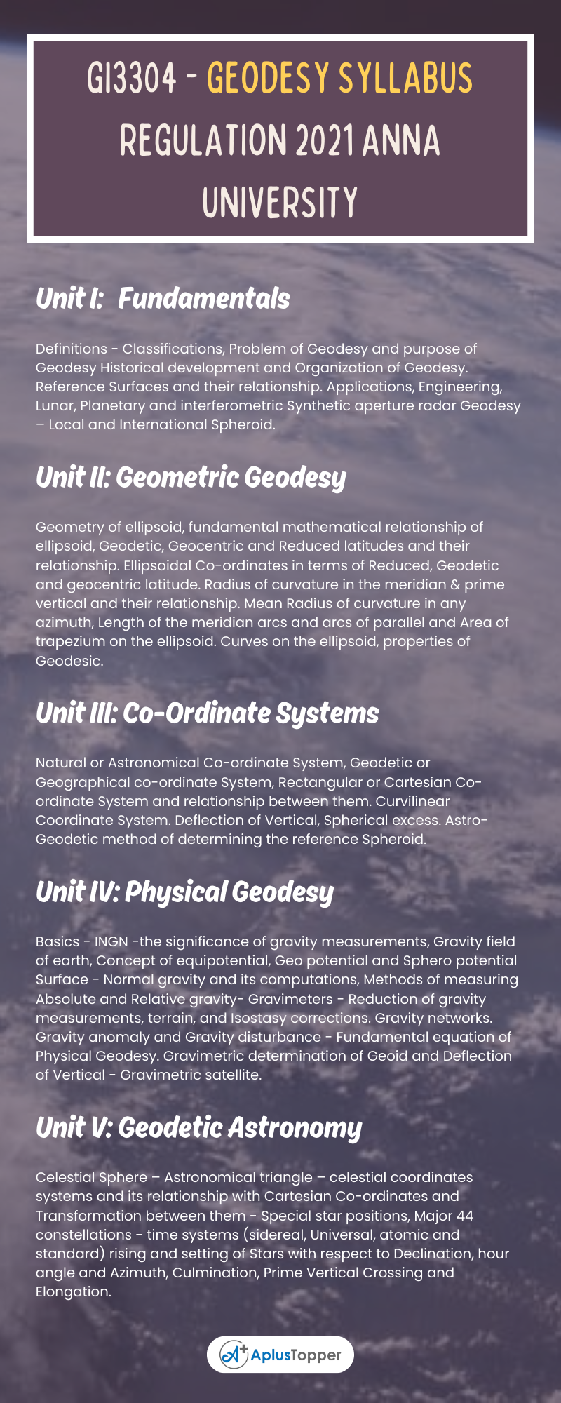 GI3304 - Geodesy Syllabus Regulation 2021 Anna University