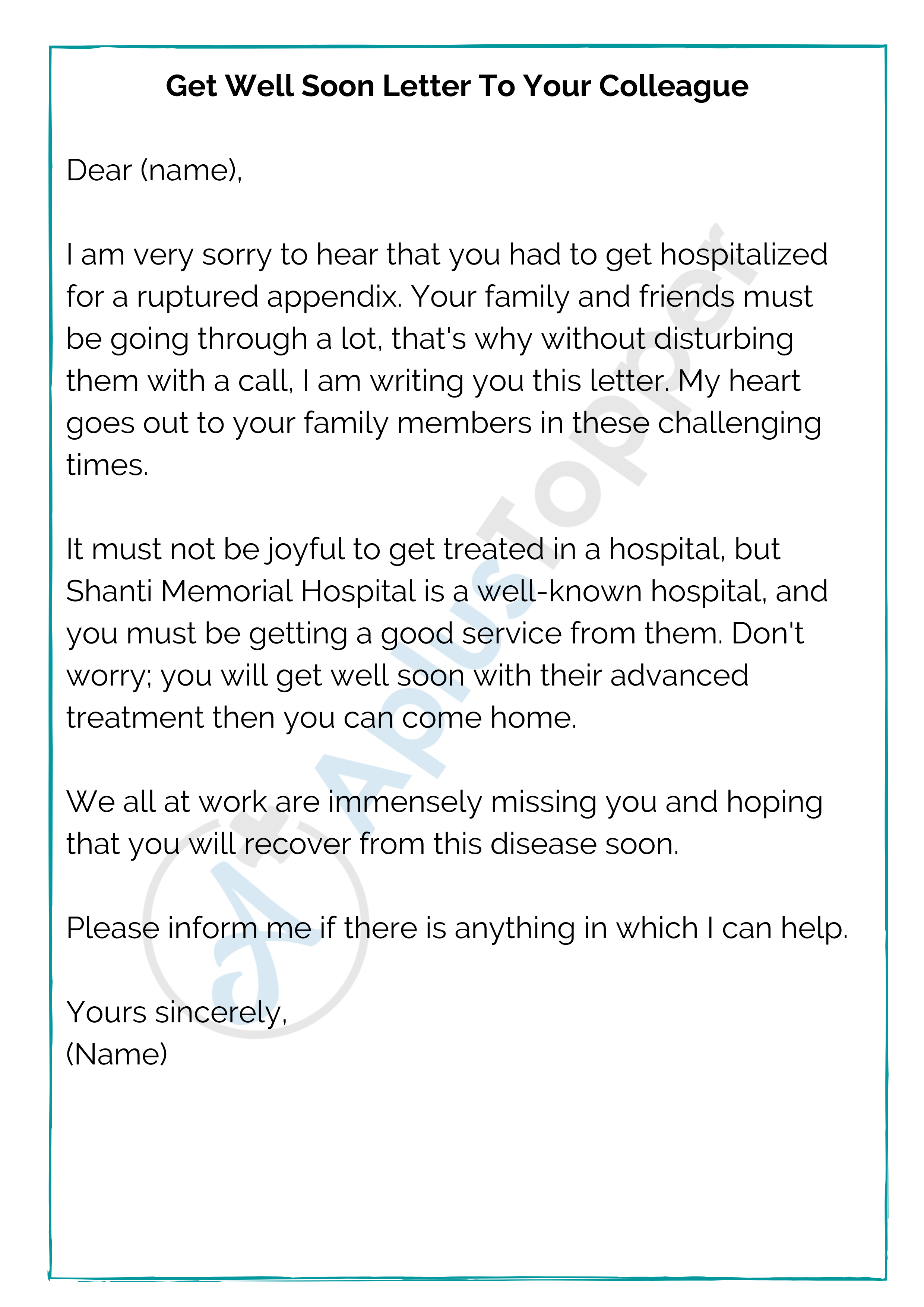 Get Well Soon Letter To Your Colleague