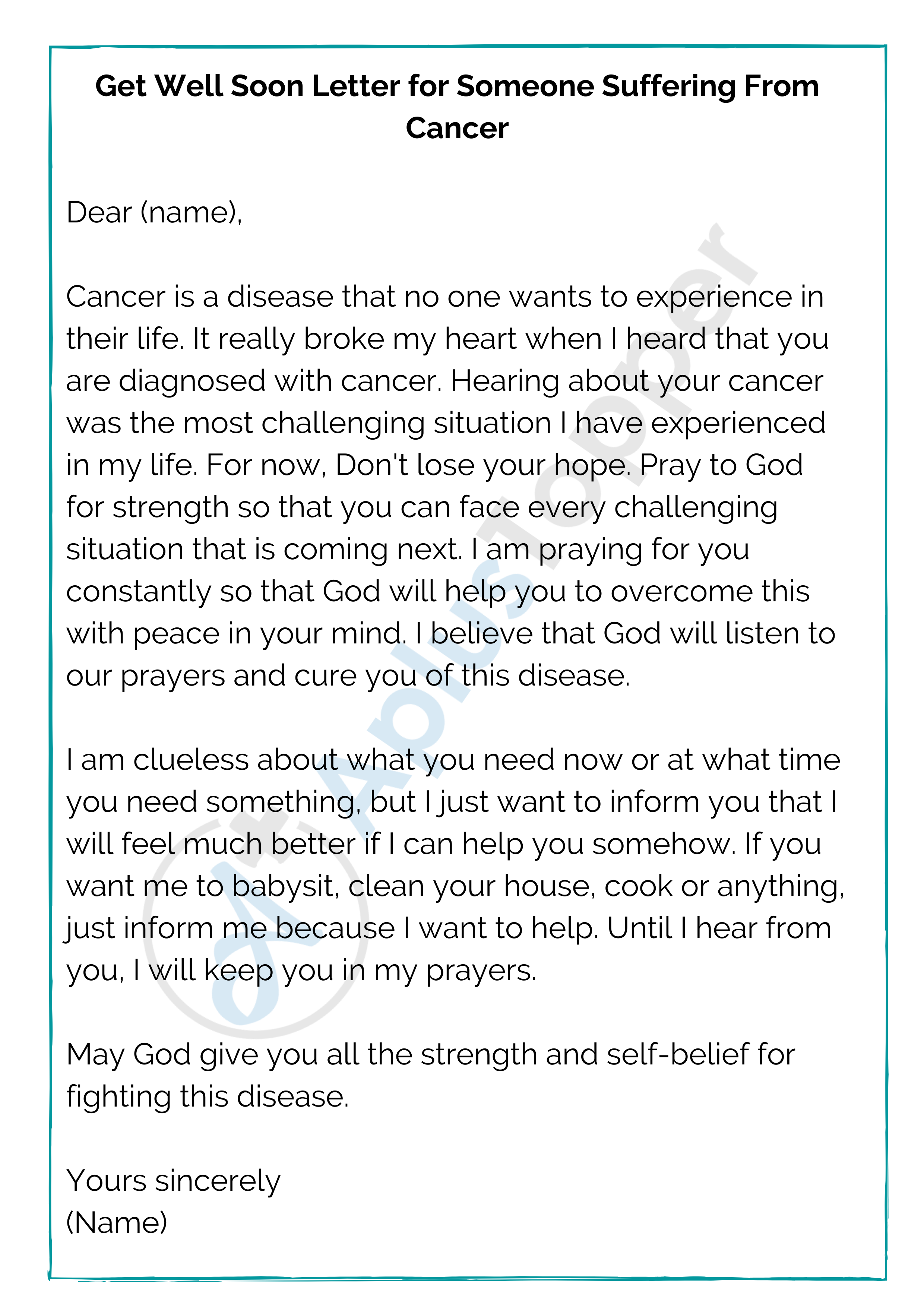 Get Well Soon Letter for Someone Suffering From Cancer