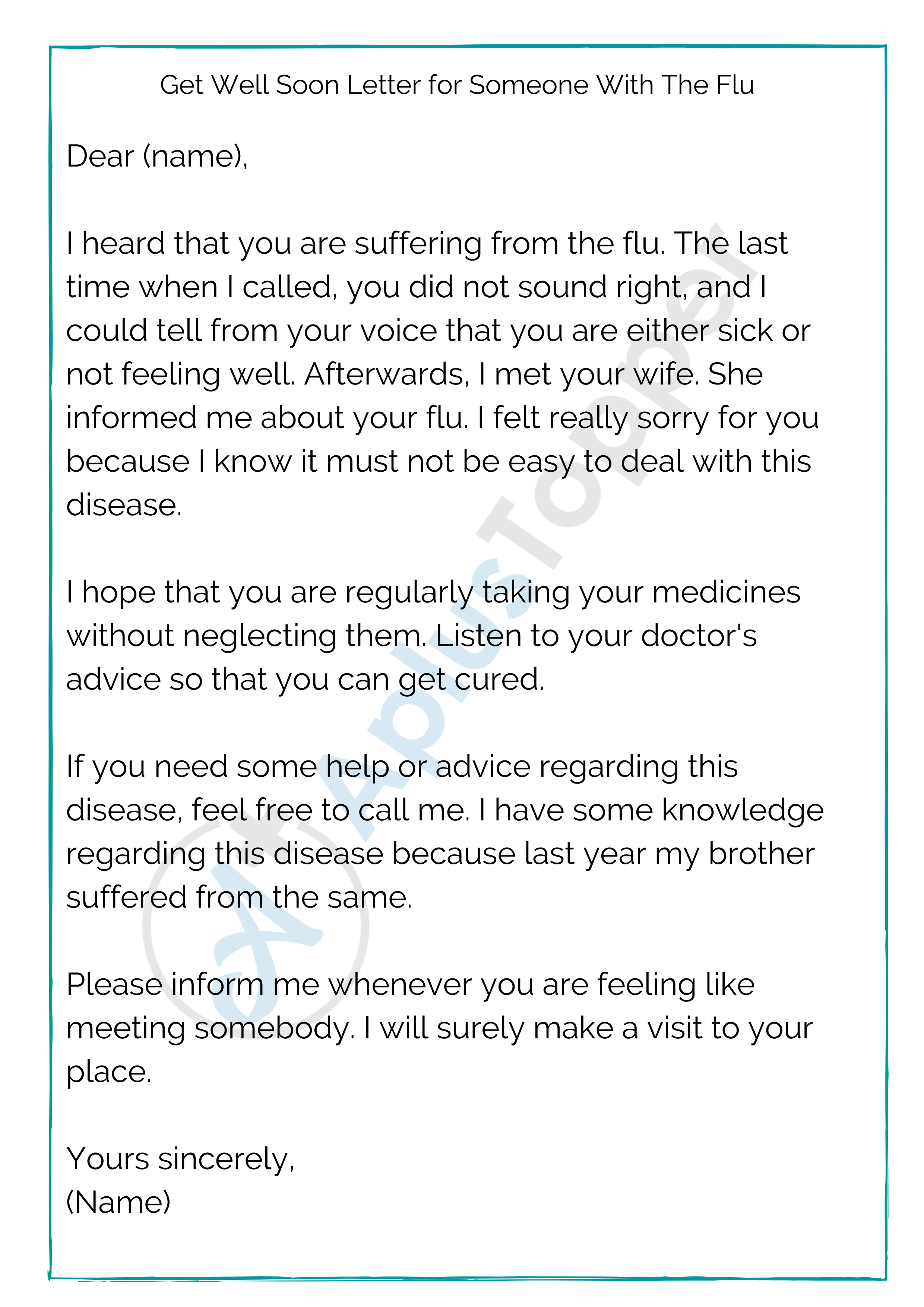 Get Well Soon Letter for Someone With The Flu