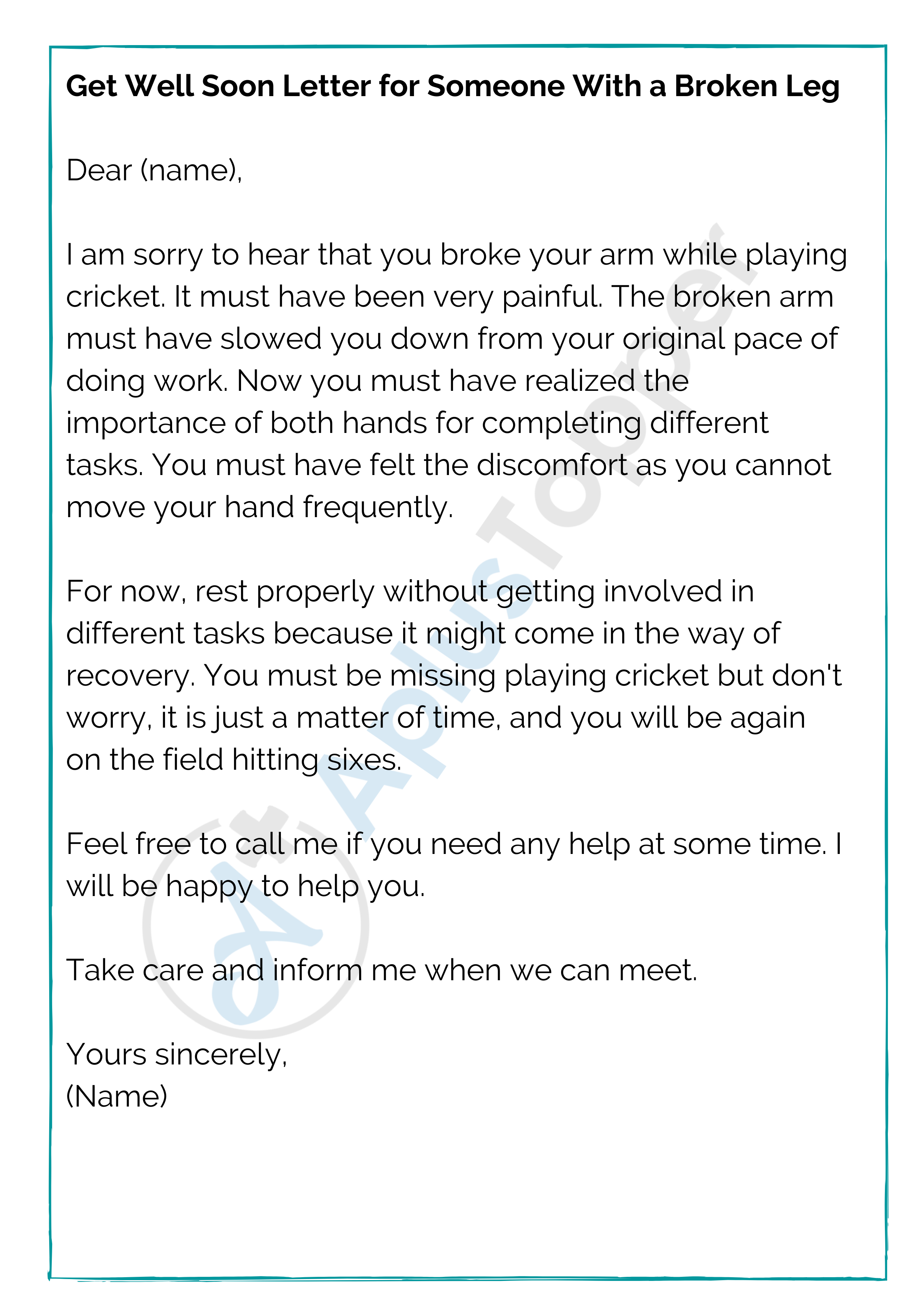 Get Well Soon Letter for Someone With a Broken Leg