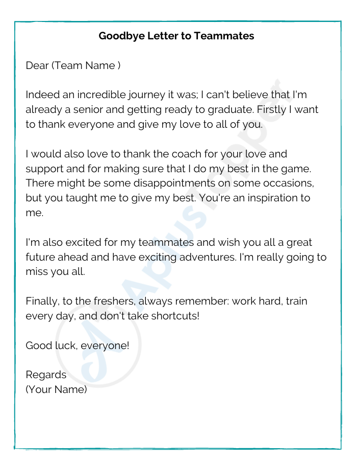 Goodbye Letter to Teammates