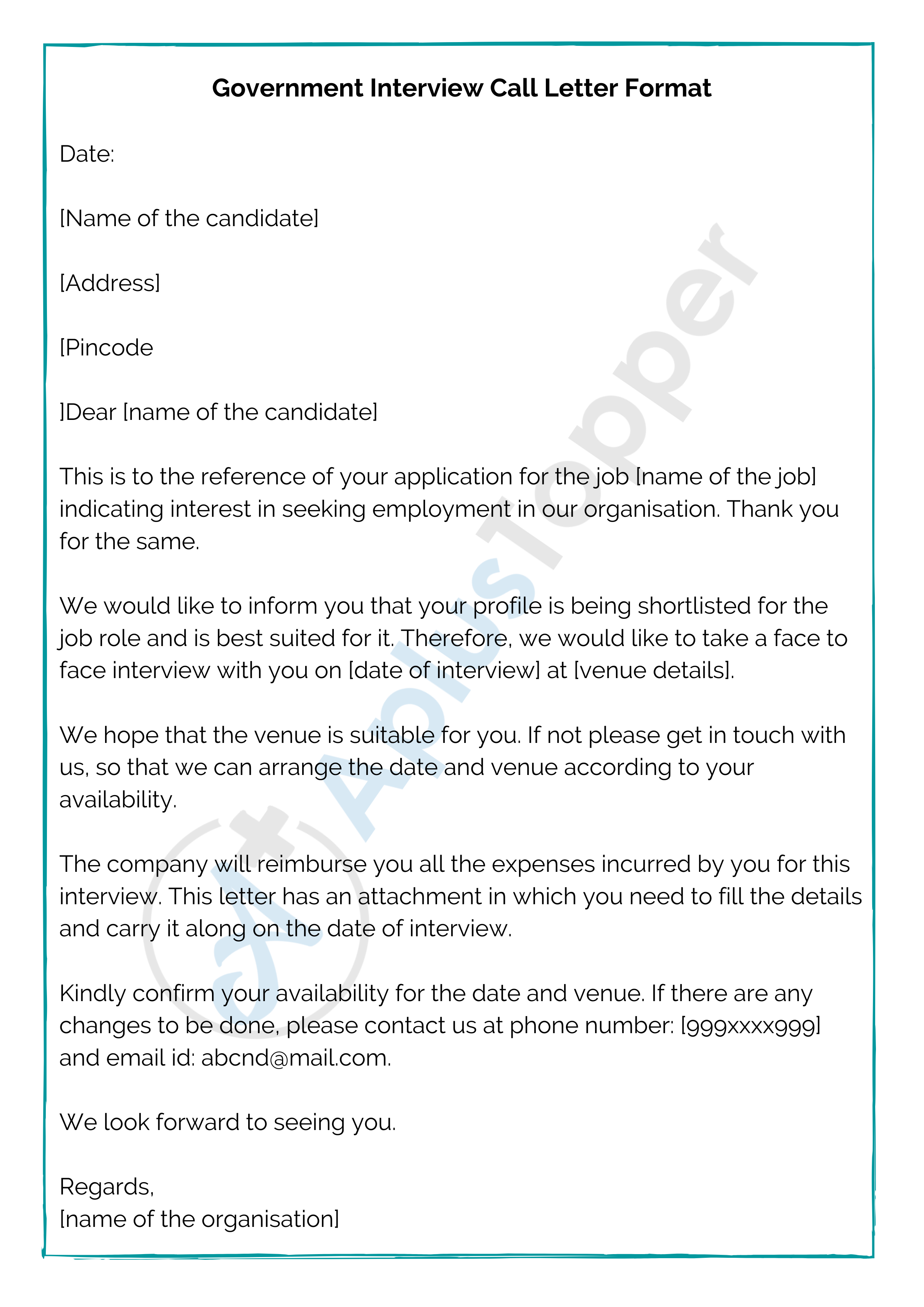 Government Interview Call Letter Format