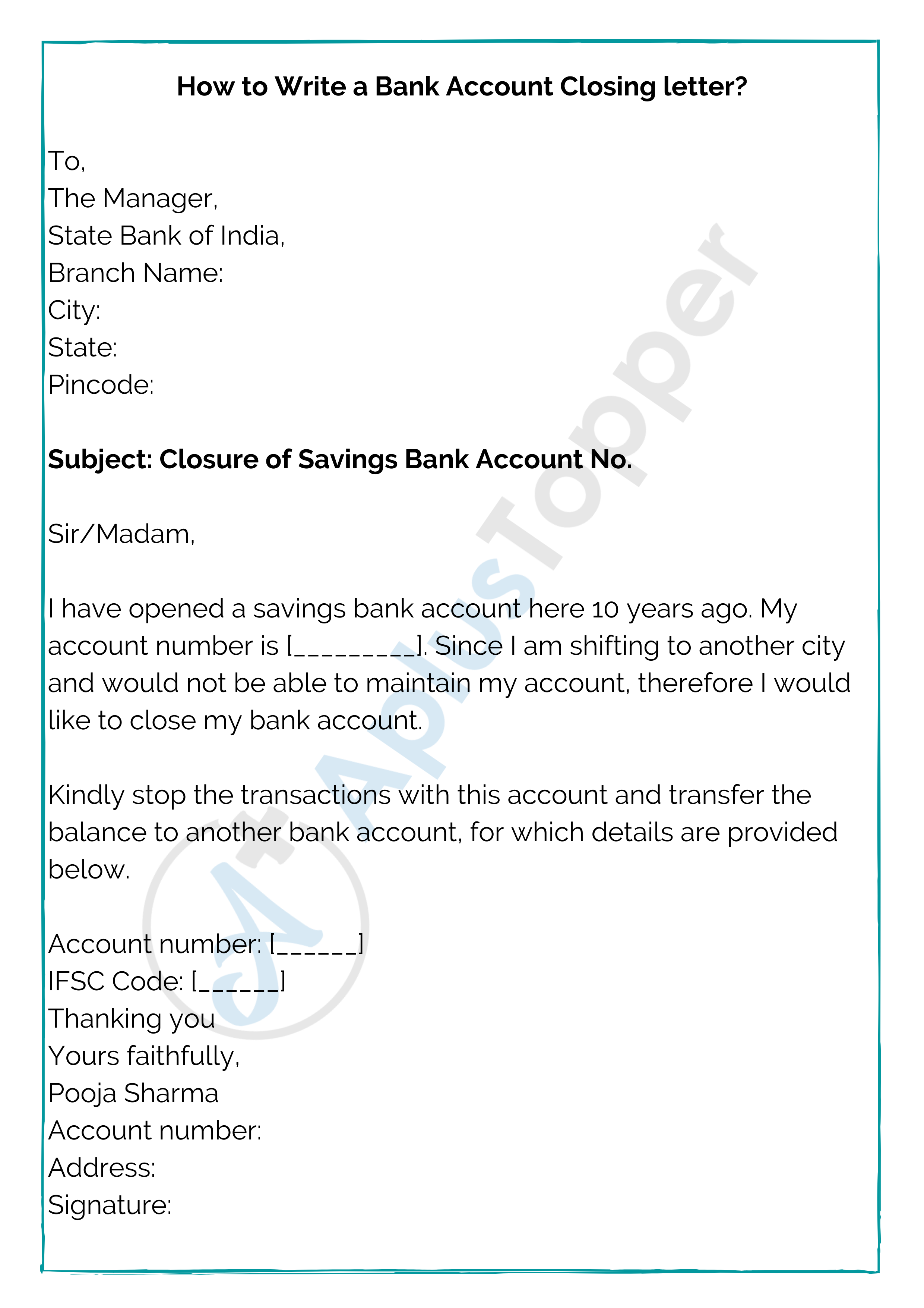 How to Write a Bank Account Closing letter