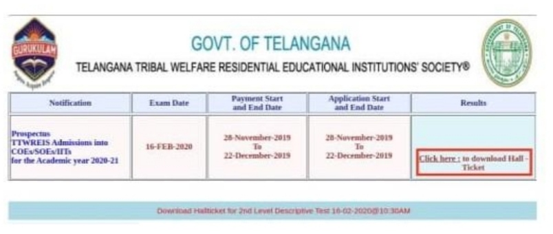 TTWREIS EntranceTest for COE/SOE/IIT Study Centre 1st Yr Intermediate Admission