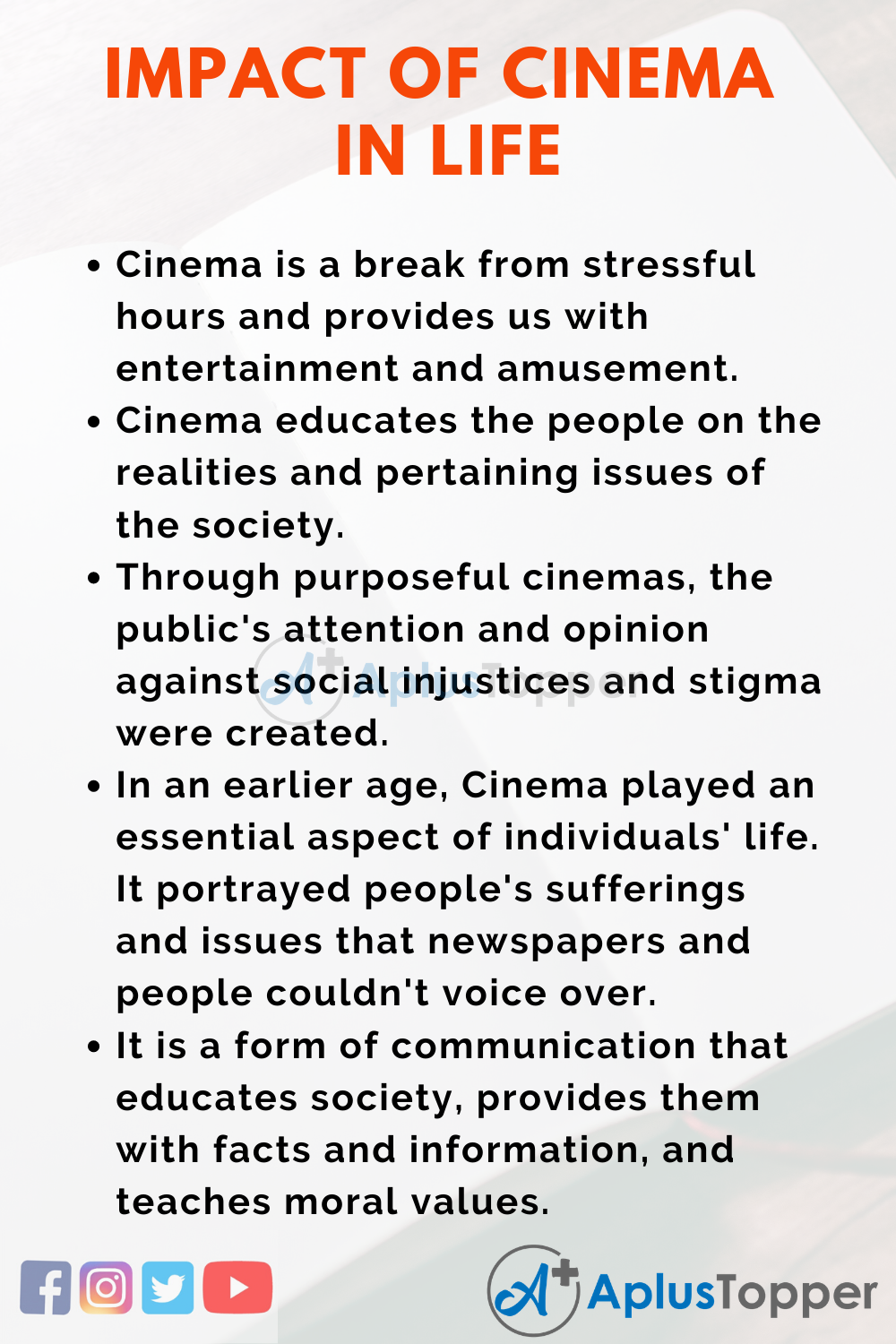 Impact of Cinema in Life Essay