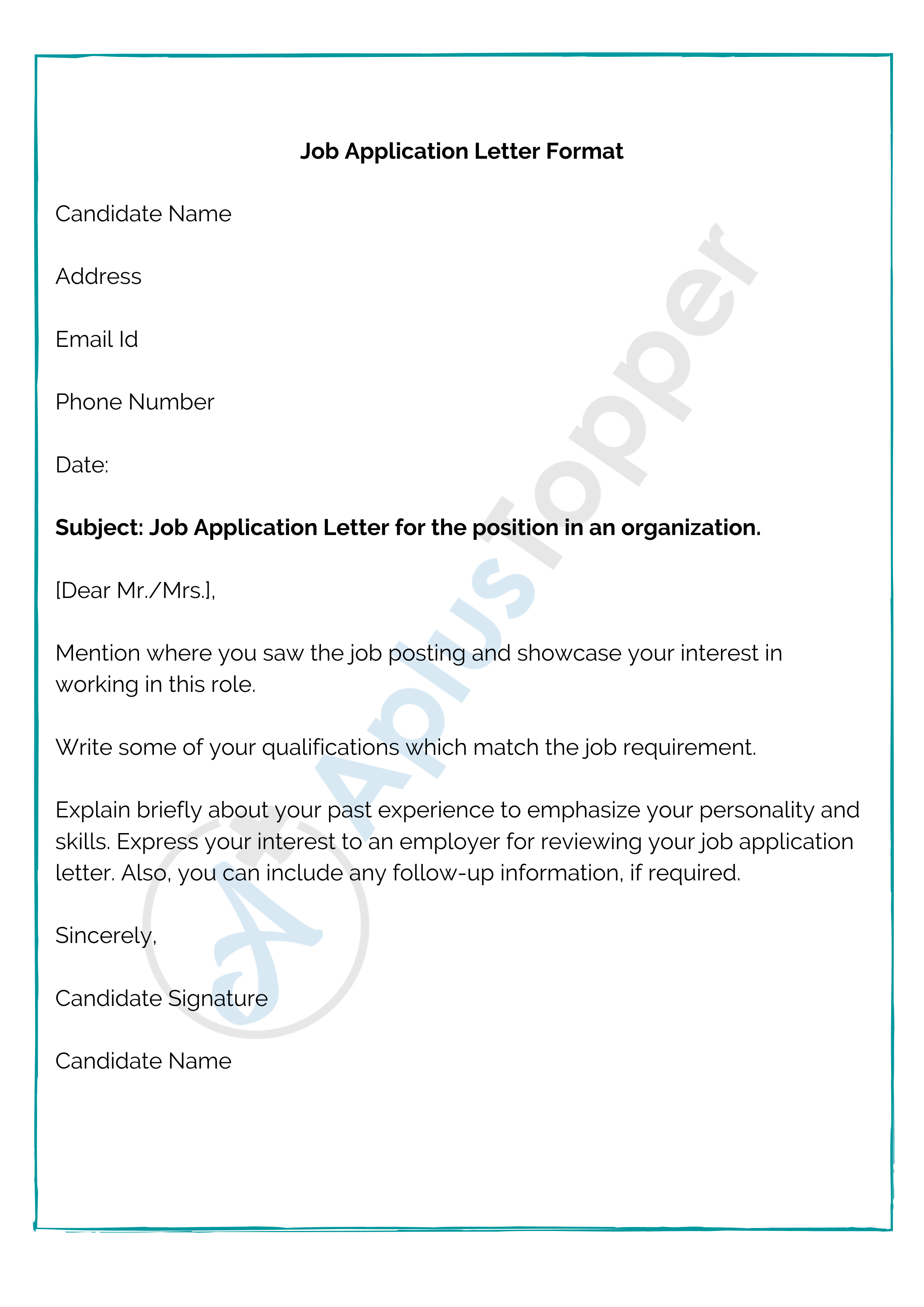 Job Application Letter Format