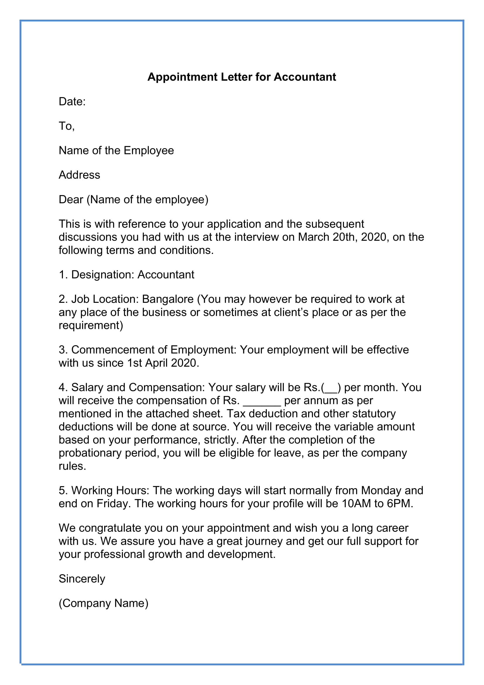 Job Appointment Letter for Accountant