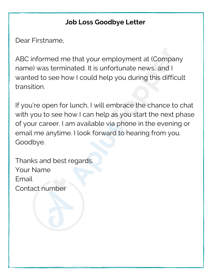 Job Loss Goodbye Letter