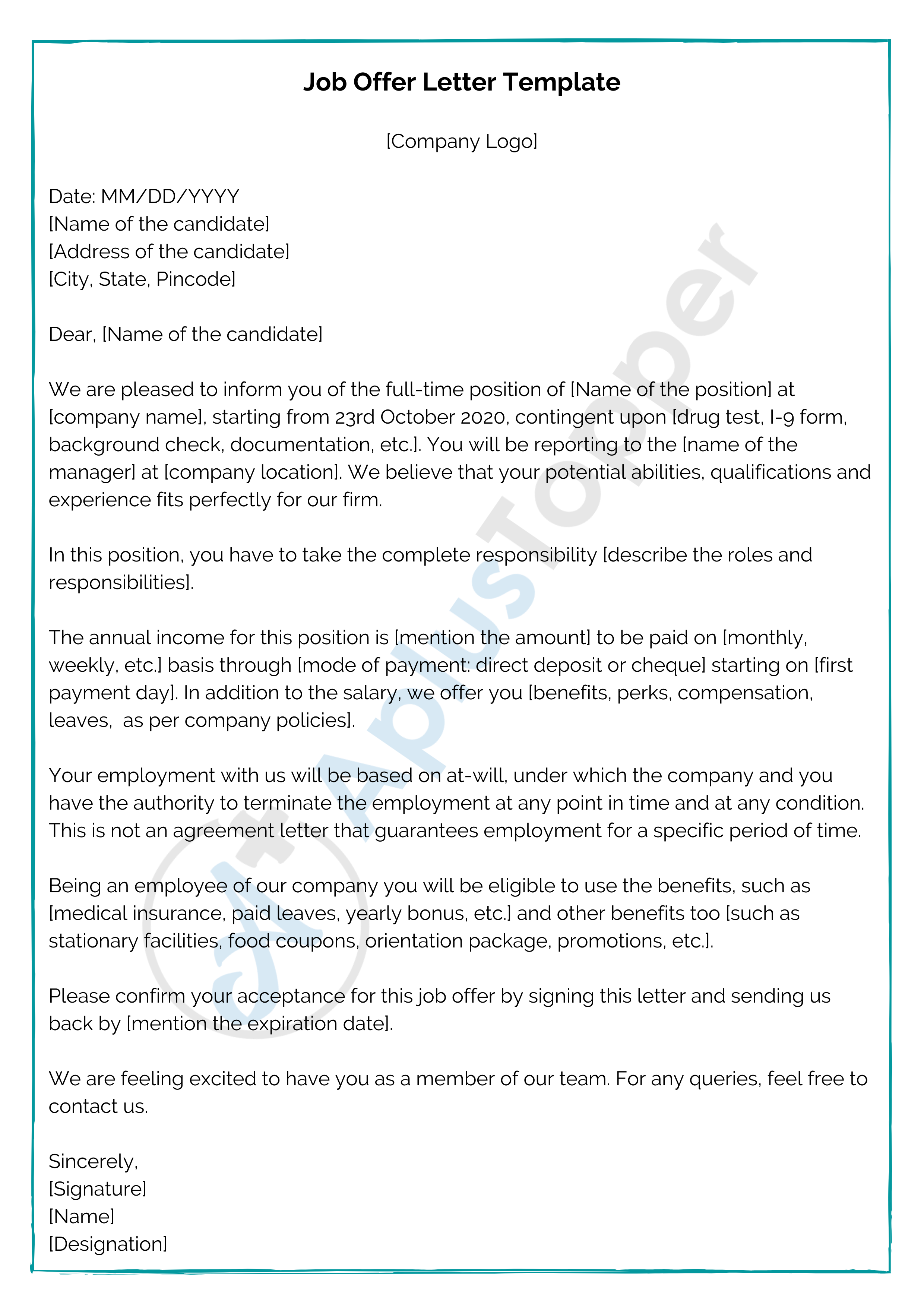 Job Offer Letter Template