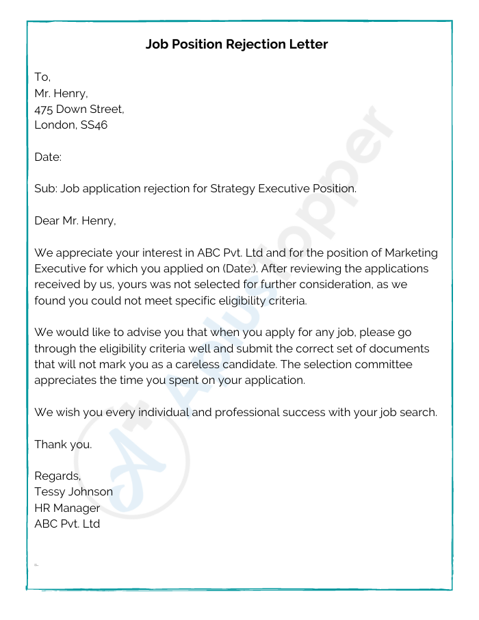 Job Position Rejection Letter