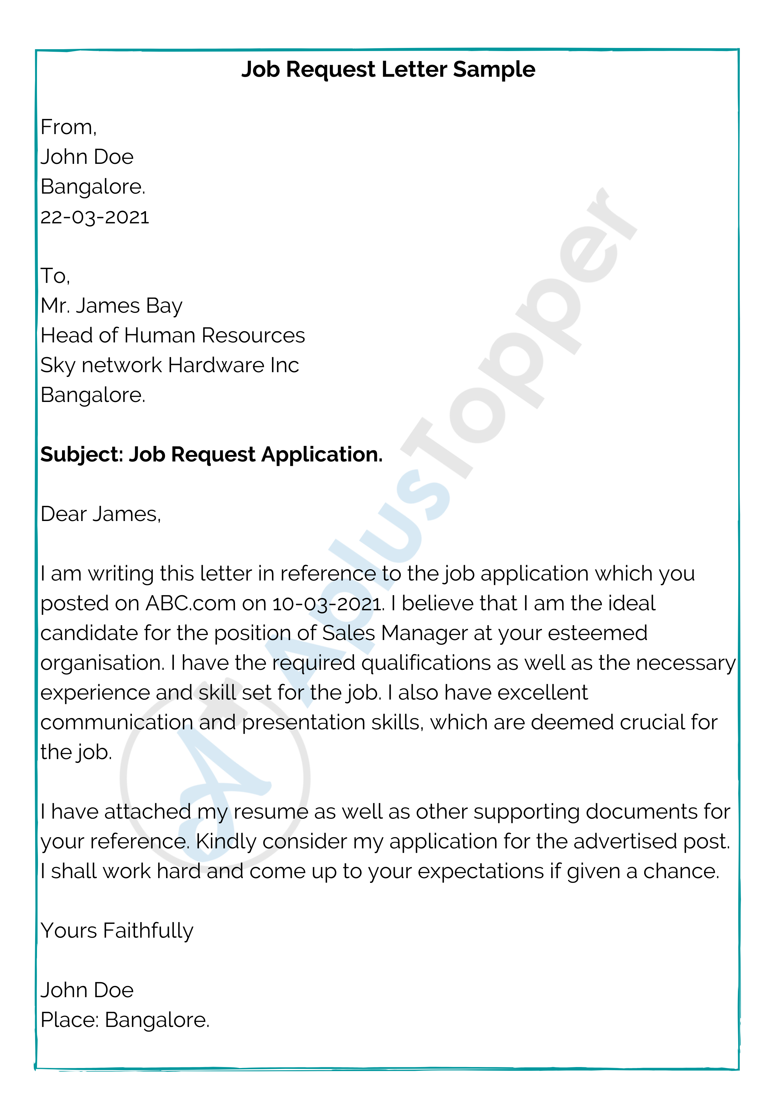 Job Request Letter Sample