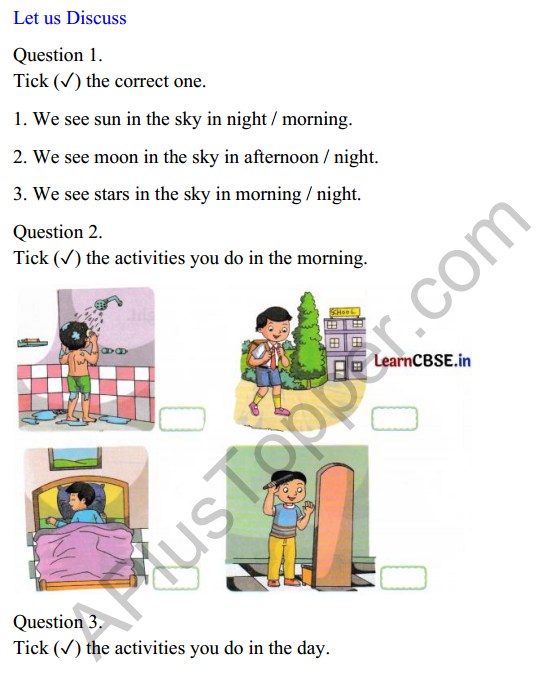 Joyful Class 1 Mathematics Worksheet Chapter 10 How do I Spend My Day (Time) 1