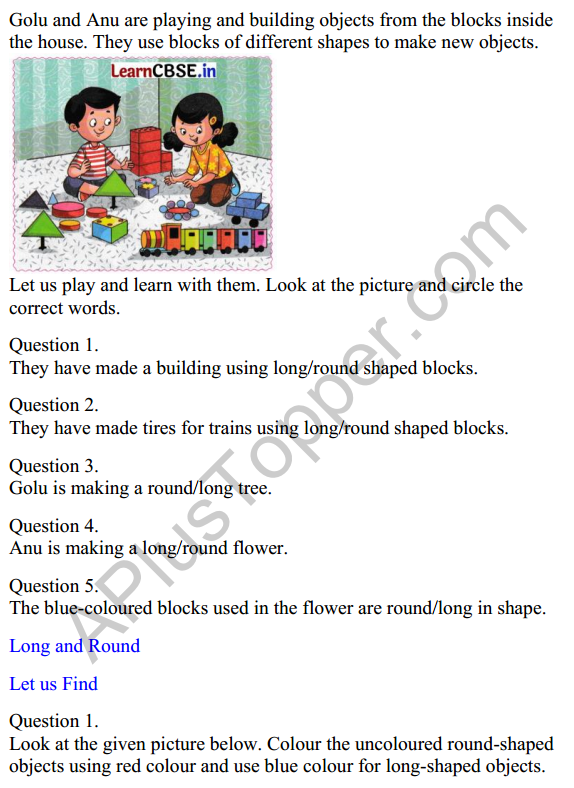 Joyful Class 1 Mathematics Worksheet Chapter 2 What is Long What is Round (Shapes) 1