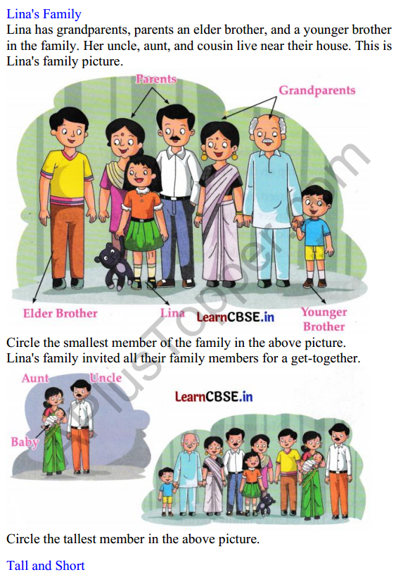 Joyful Class 1 Mathematics Worksheet Chapter 7 Lina’s Family (Measurement) 1