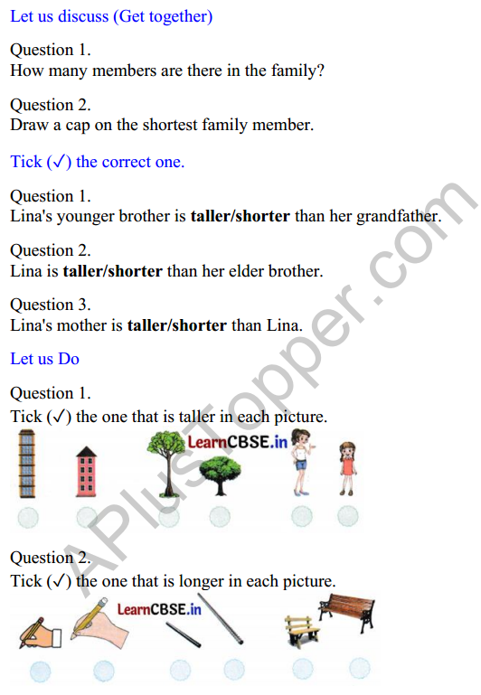 Joyful Class 1 Mathematics Worksheet Chapter 7 Lina’s Family (Measurement) 2