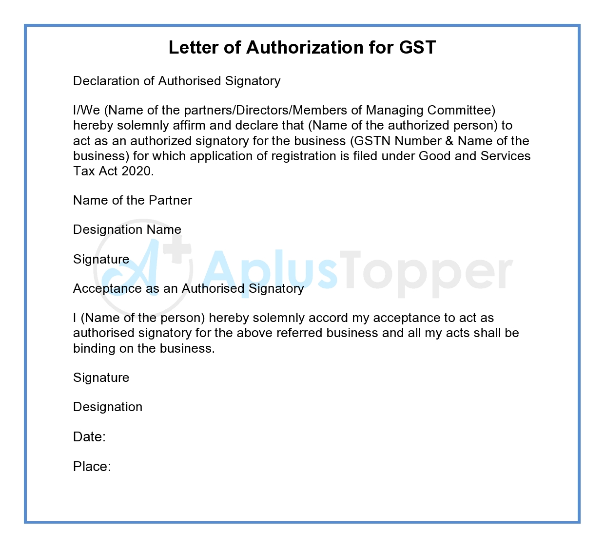 Letter of Authorization for GST