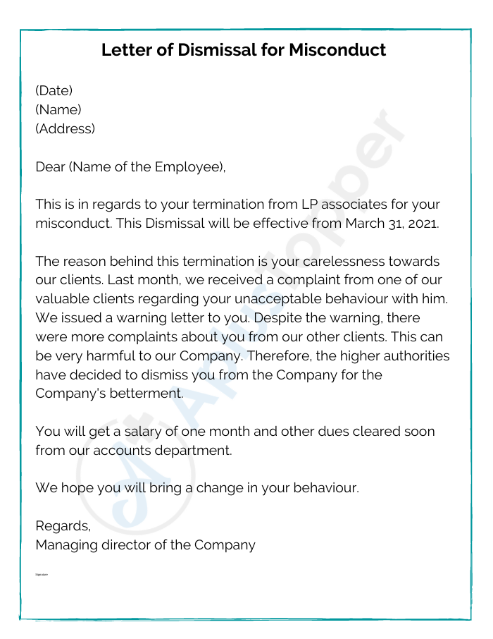 Letter of Dismissal for Misconduct