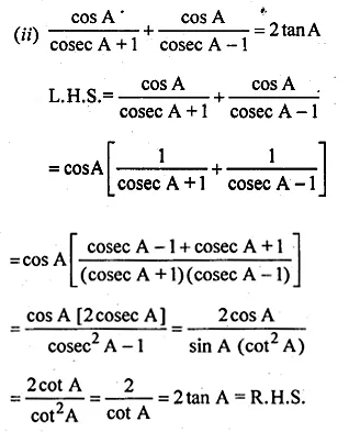 ML Aggarwal Class 10 Solutions for ICSE Maths Chapter 19 Trigonometric Identities Chapter Test Q4.2