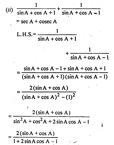 ML Aggarwal Class 10 Solutions for ICSE Maths Chapter 19 Trigonometric Identities Chapter Test Q7.2